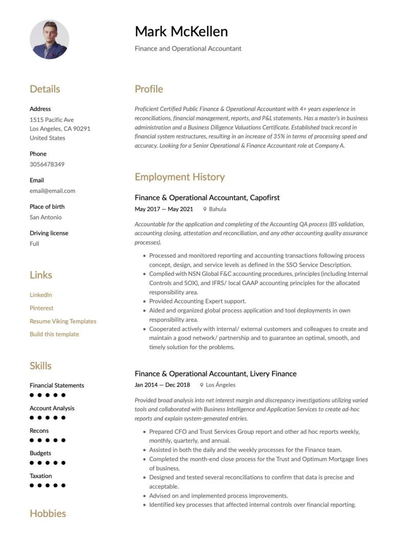 Simple Finance & Operational Accountant Resume Template