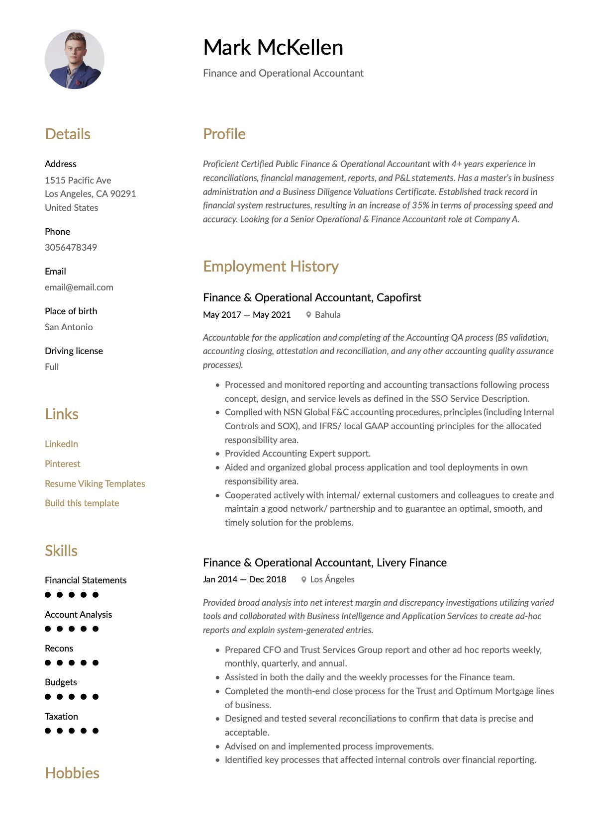 Finance & Operational Accountant Resume Template