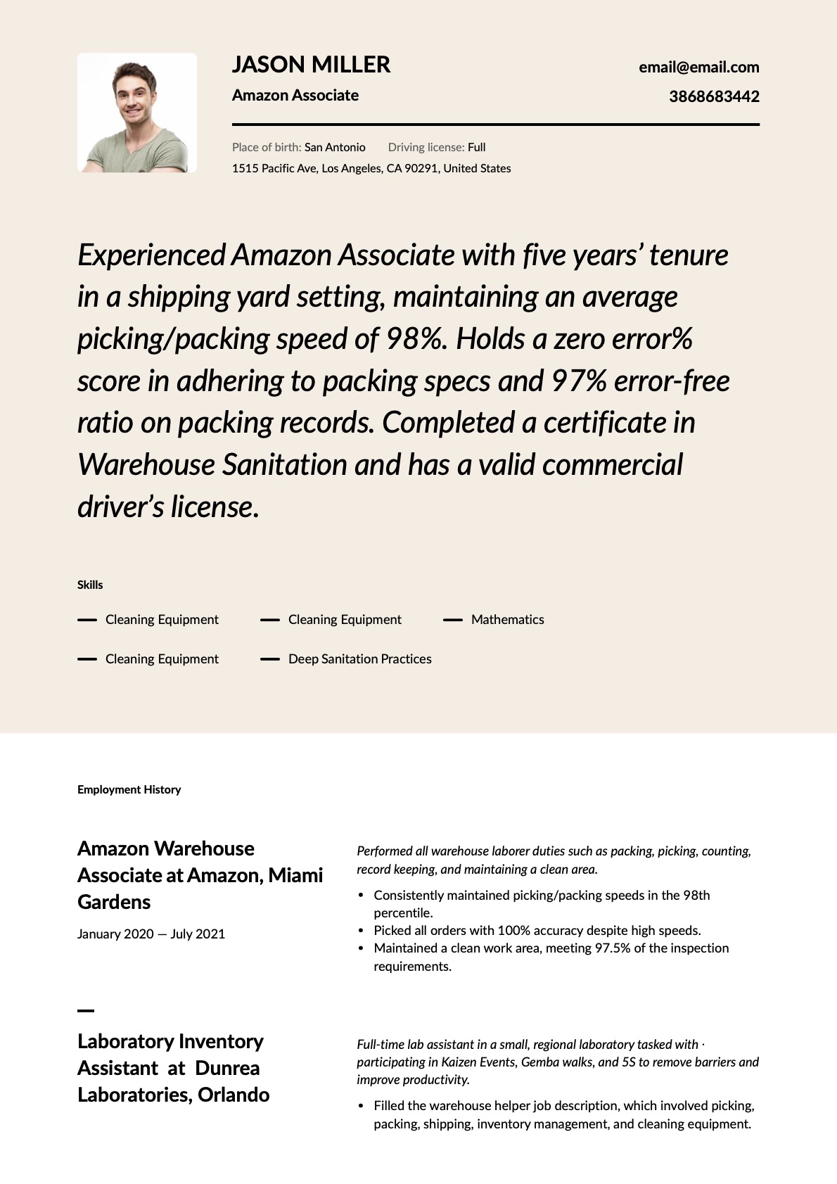 Modern Amazon Associate Resume Template