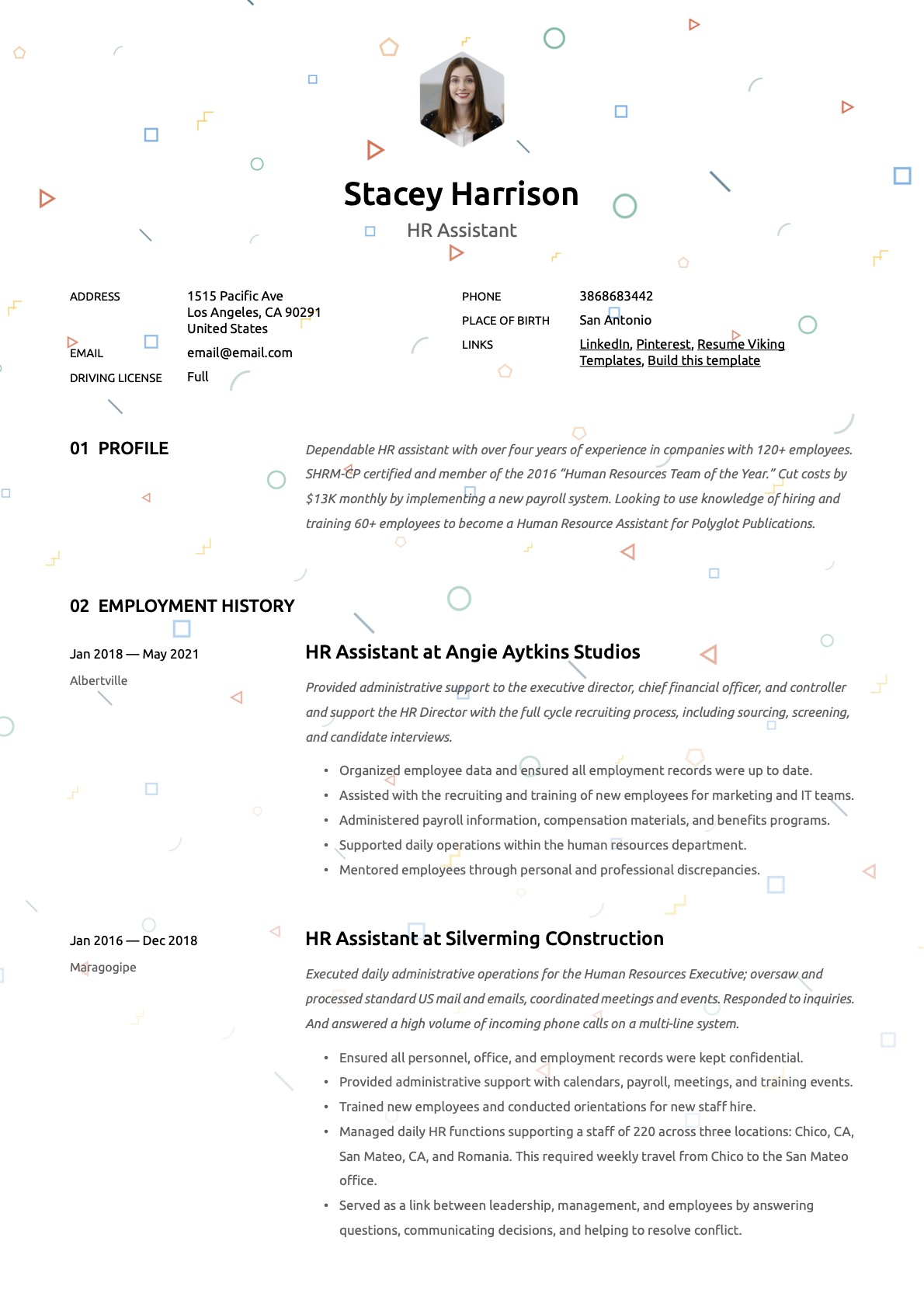 Creative HR Assistant Resume Template