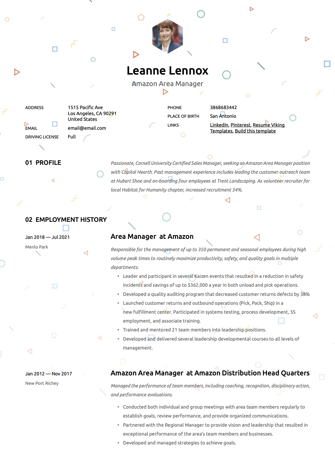 Creative Amazon Area Manager Resume