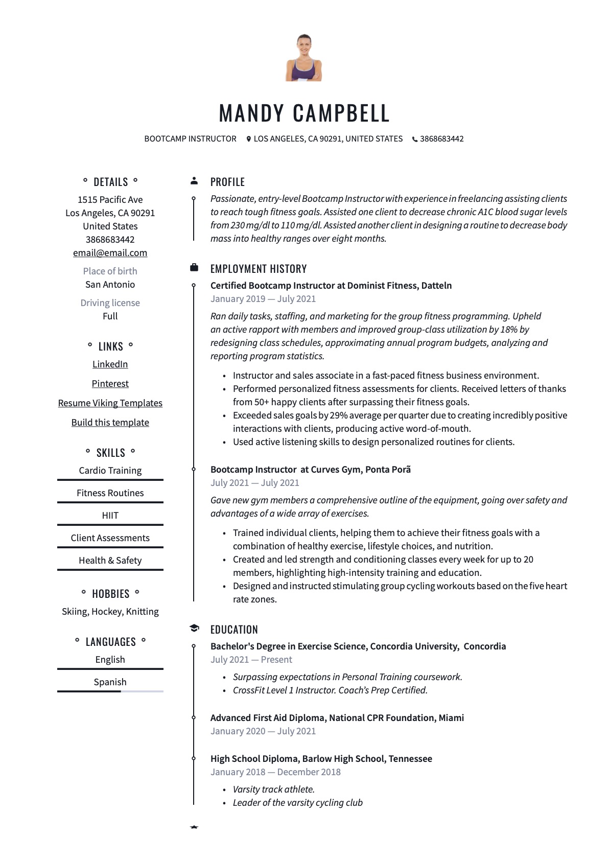 Professional Bootcamp Instructor Resume Example