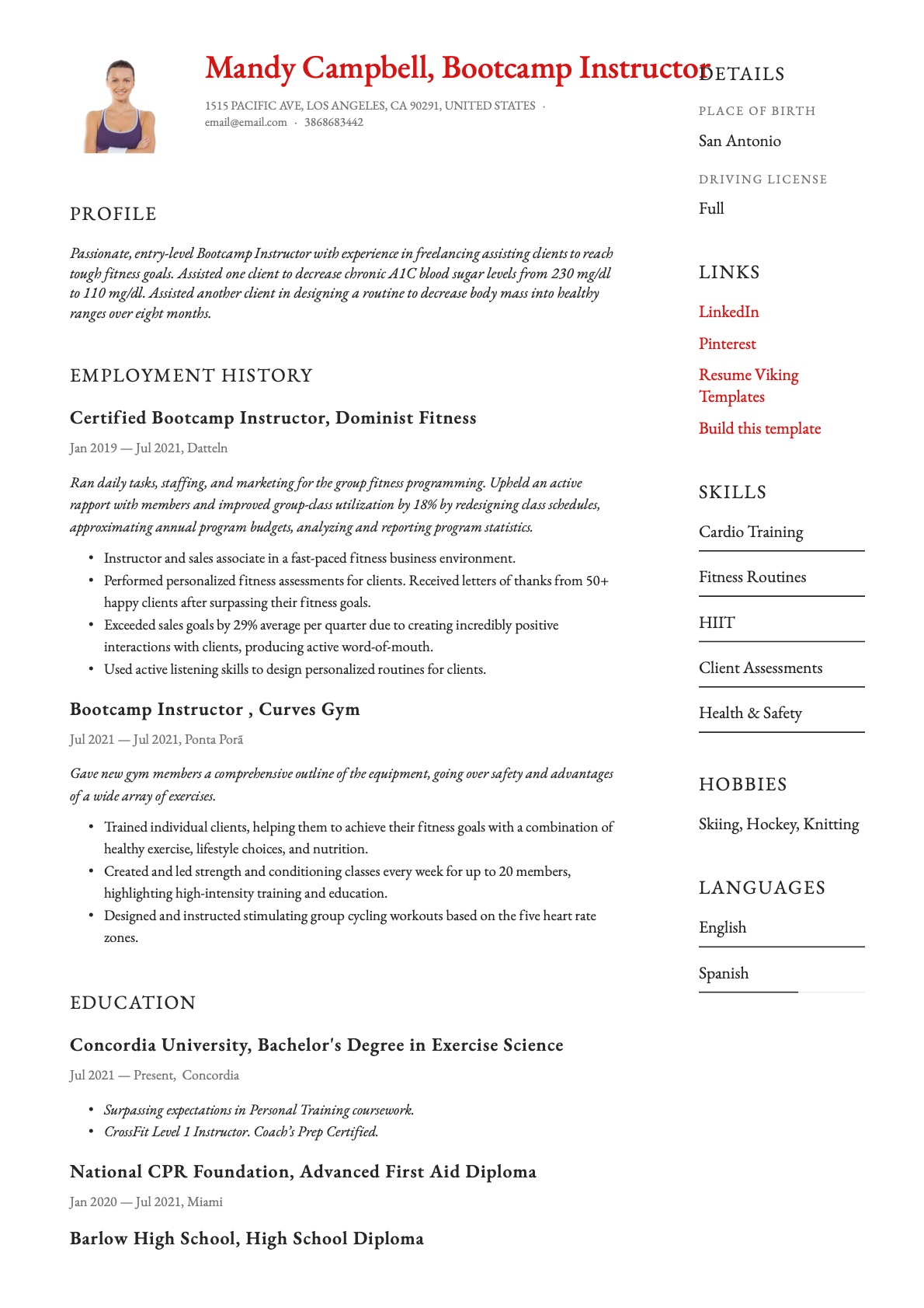 Simple Bootcamp Instructor Resume Template