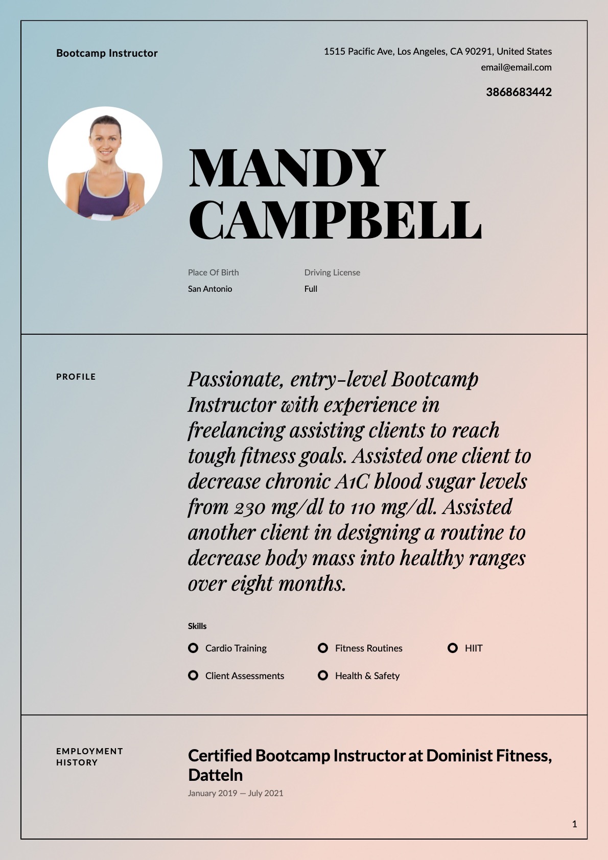 Creative Bootcamp Instructor Resume Example
