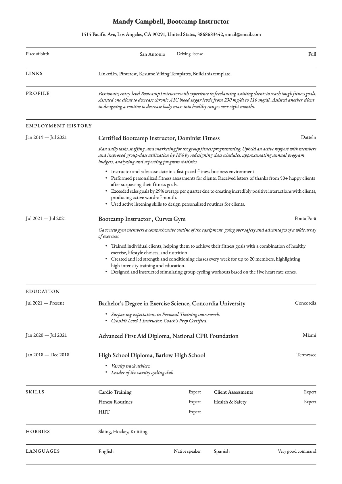 Professional Bootcamp Instructor Resume Template