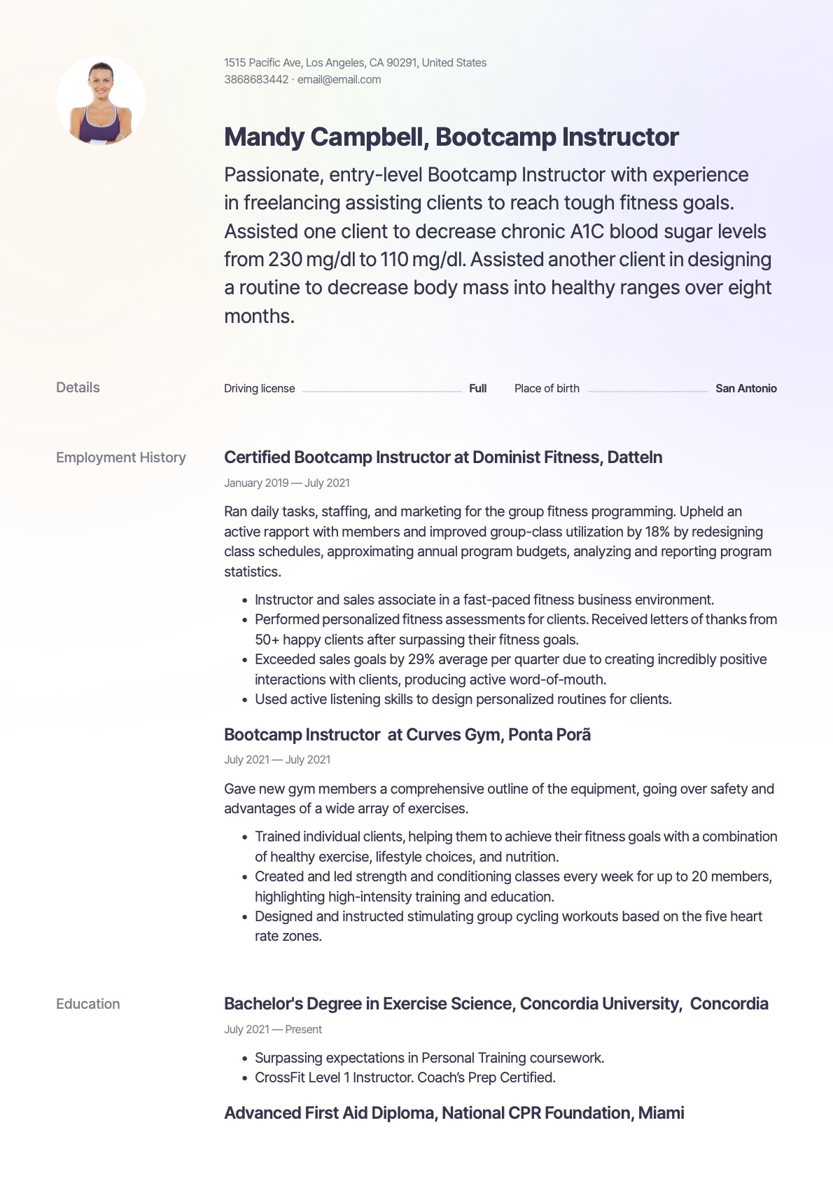 Creative Bootcamp Instructor Resume Template