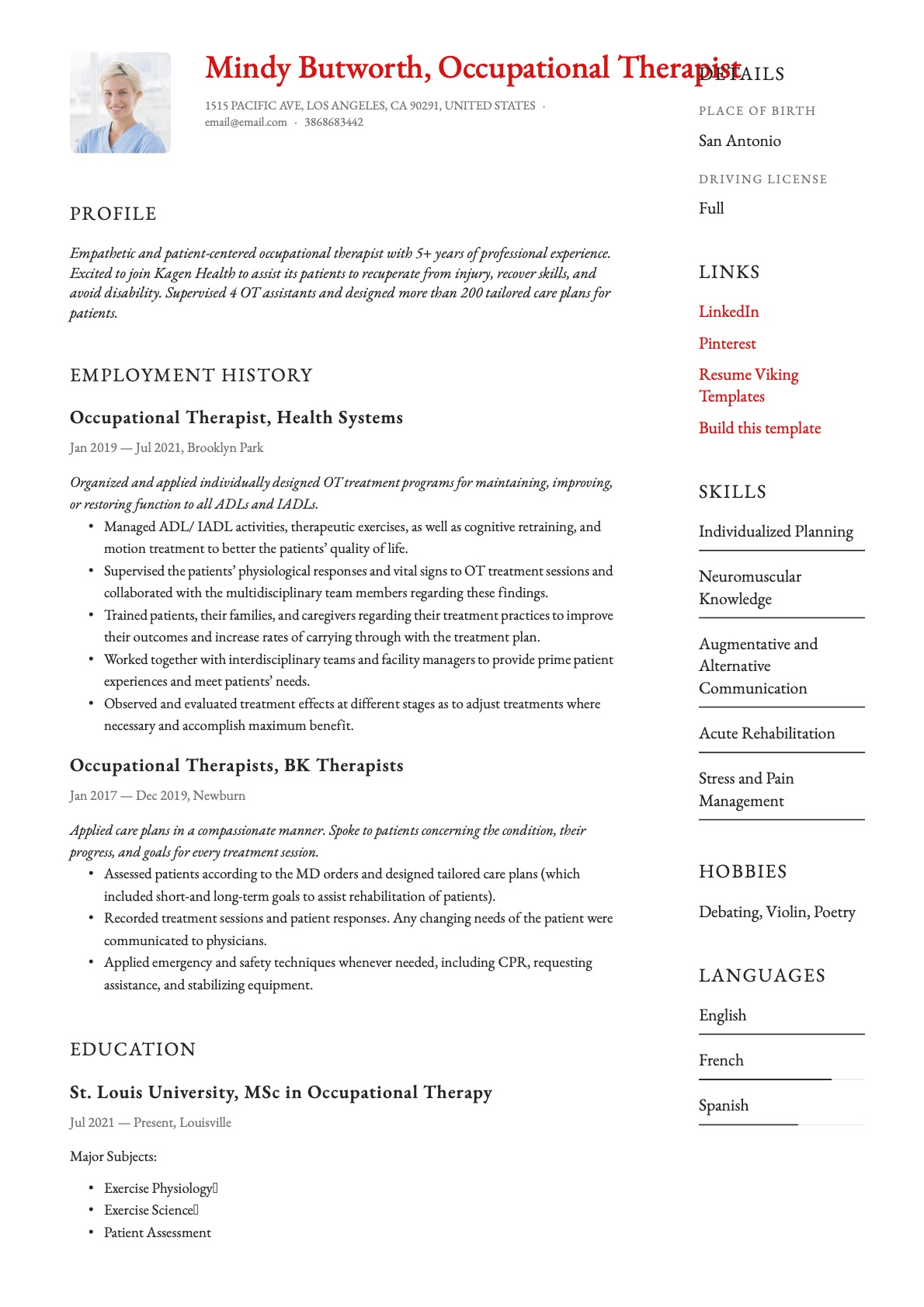 Occupational Therapist Resume