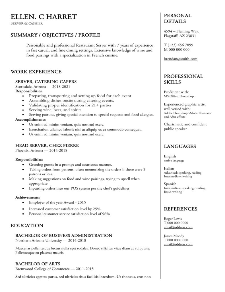 Word resume template