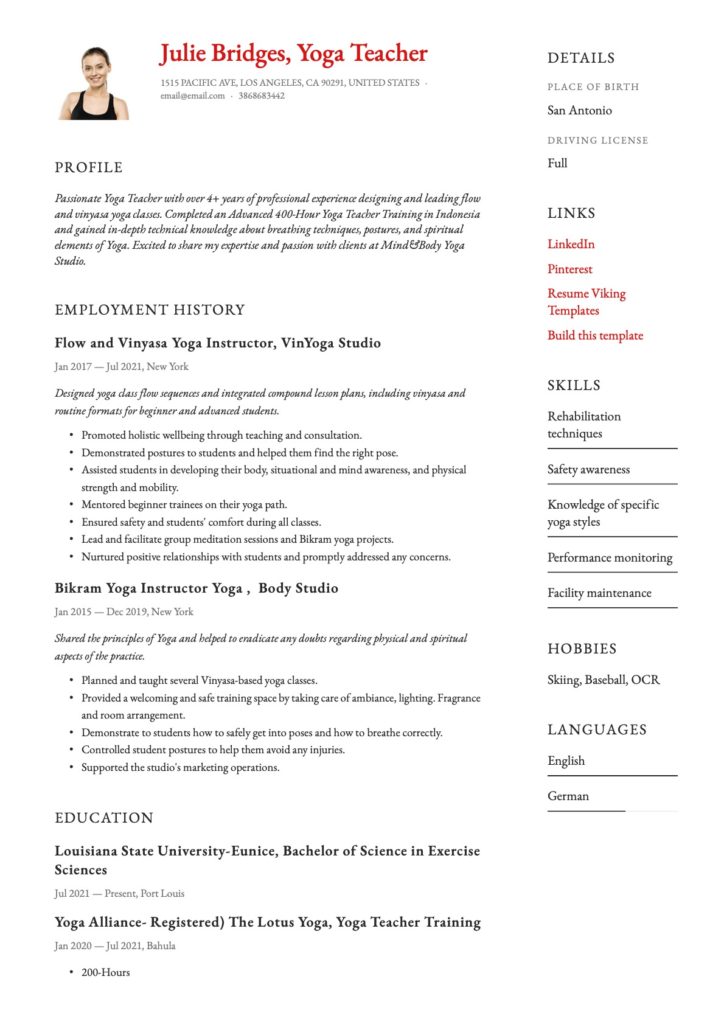 Yoga Teacher Resume 2023 & Writing Guide | 21 Templates