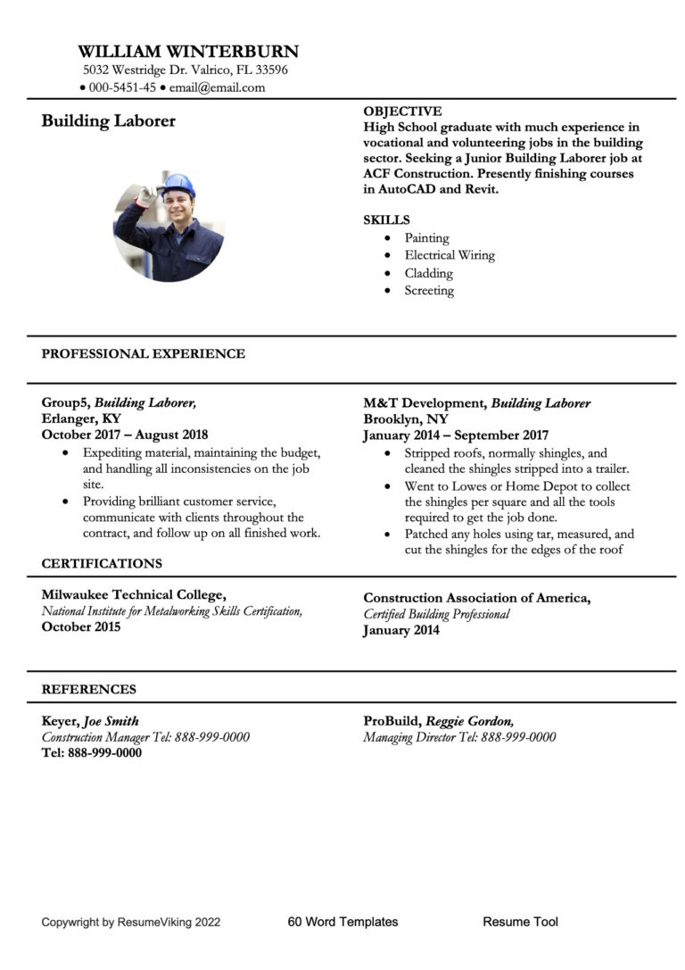 Building Laborer Word Resume document