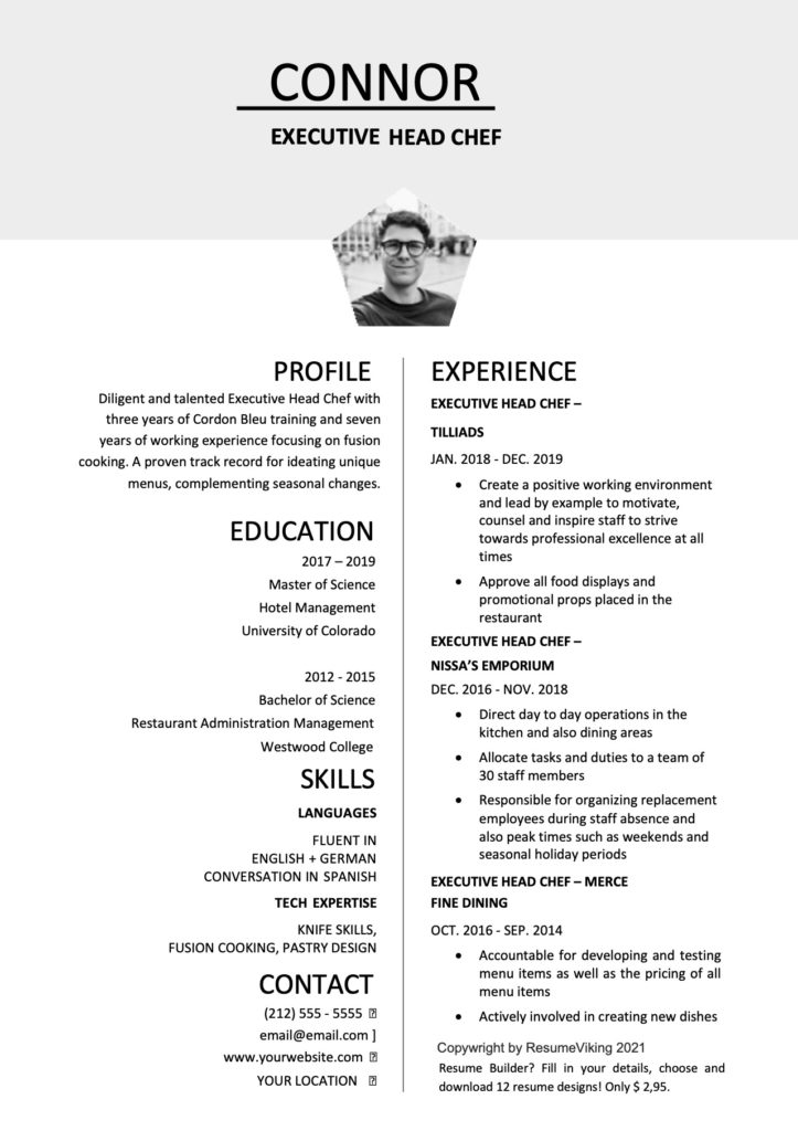 Executive Head Chef Word Resume document