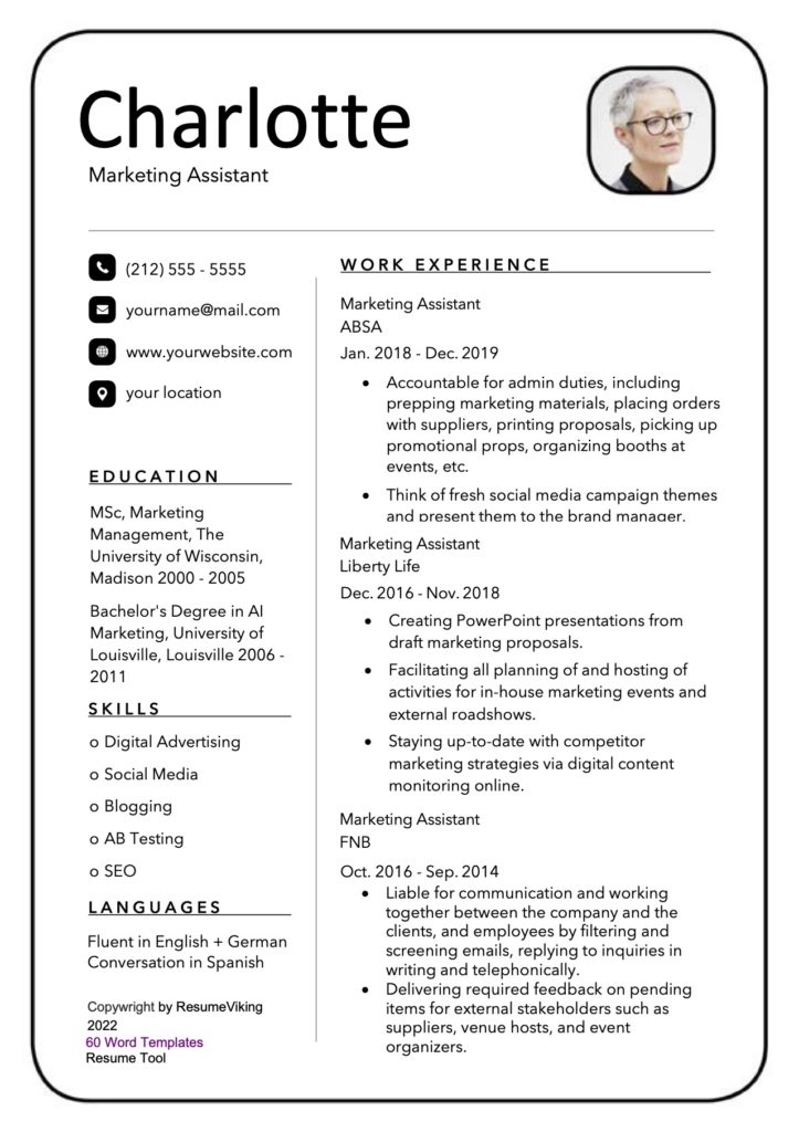 Marketing Assistant Word Resume document
