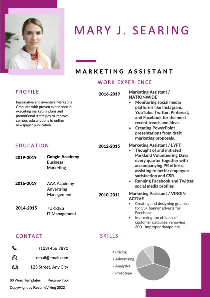 Marketing Assistant Word Resume document