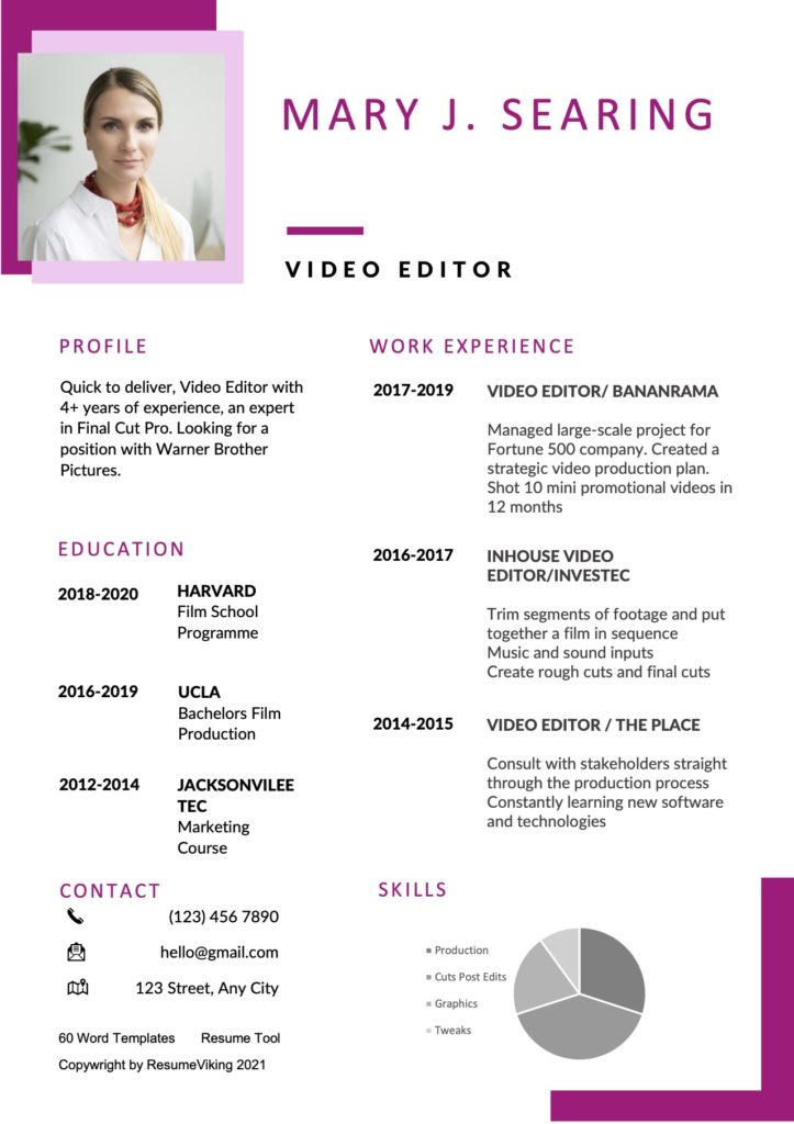 Video Editor Word Resume