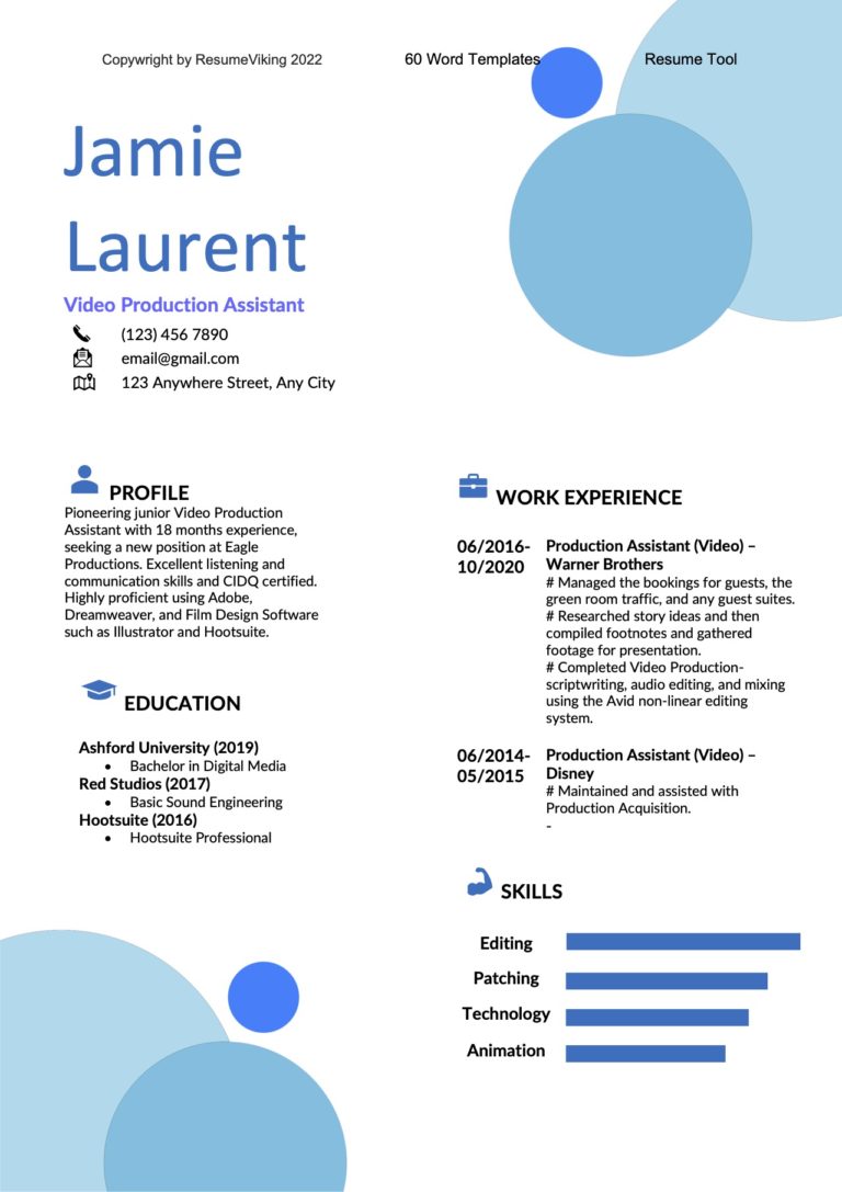 Video Production Assistant Word Resume document