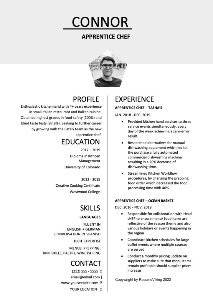 Apprentice Chef Word Resume document