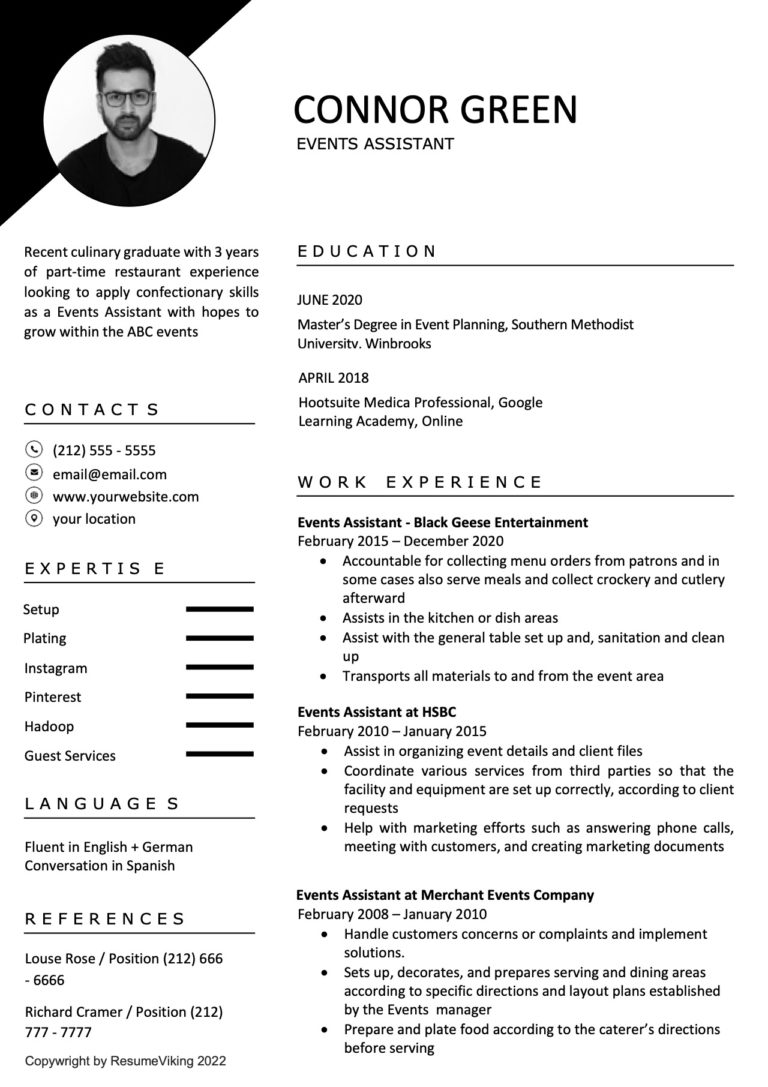Events Assistant Word Resume document