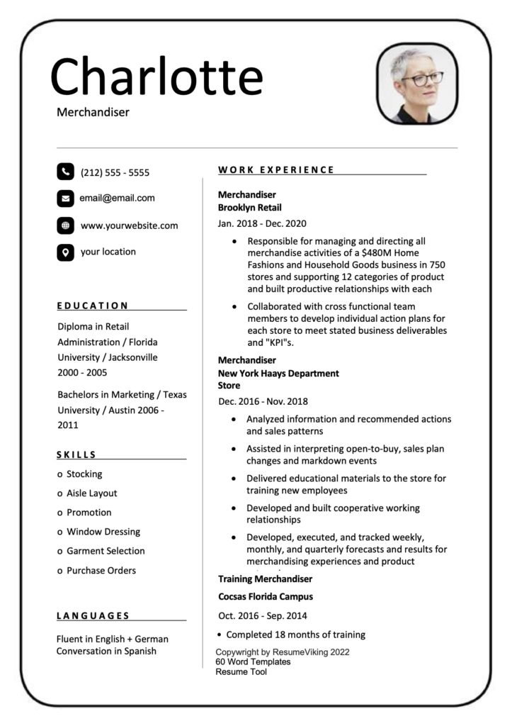 Merchandiser Word Resume format