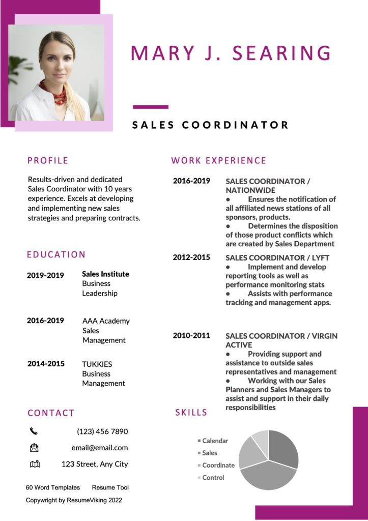 Sales Coordinator Word Resume document