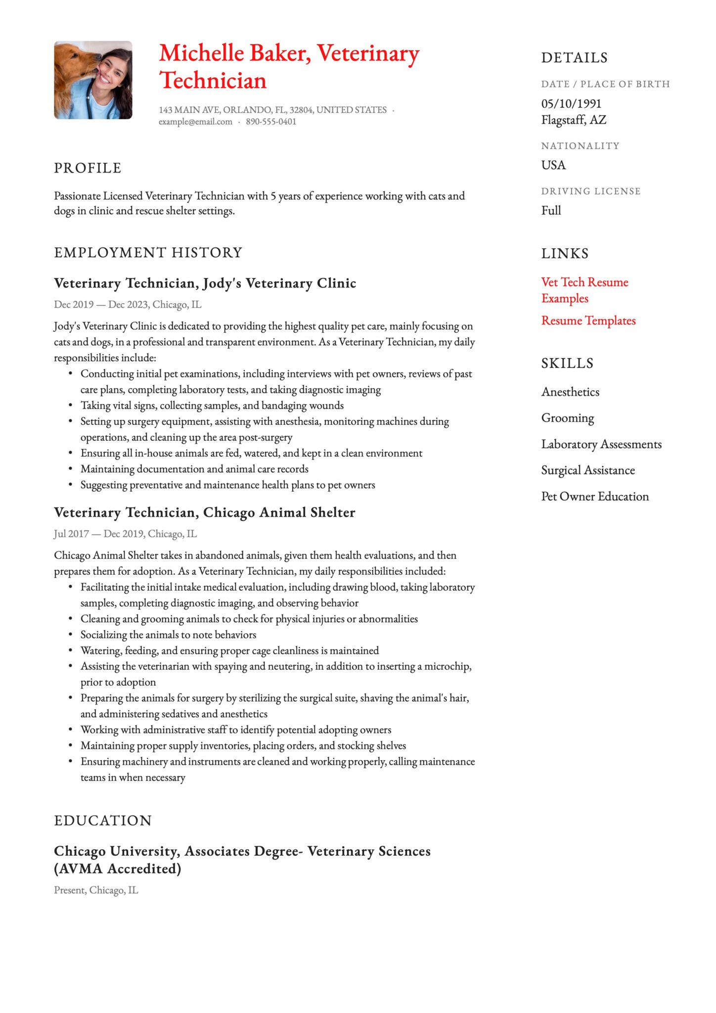 Vet Tech Resume red