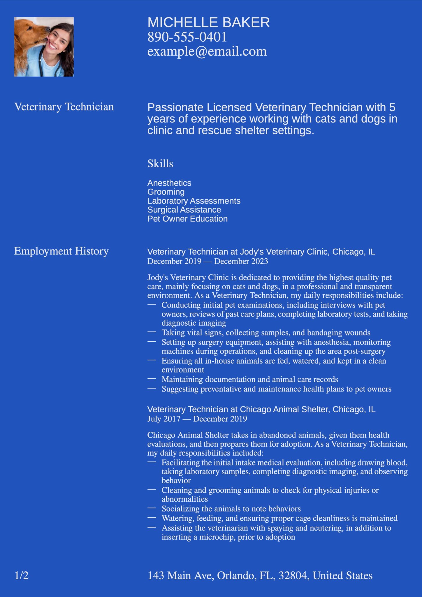 Vet Tech Resume Example blue