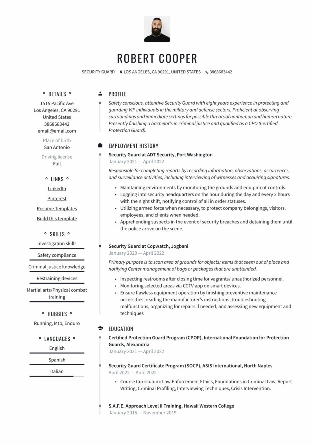31 Mental health amp Psychiatric - Resume Template Creative Security Guard Scaled 1 1086x1536 