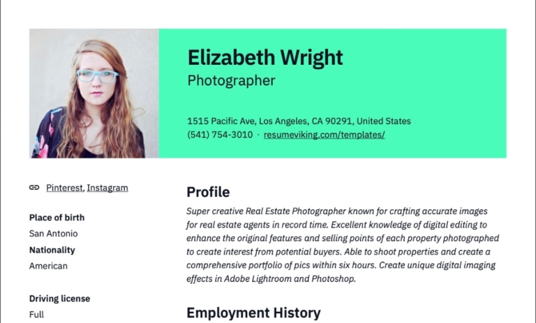 Example of a photo on a resume
