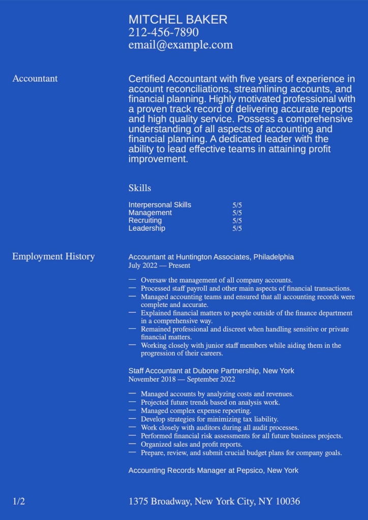 Accountant Resume Example