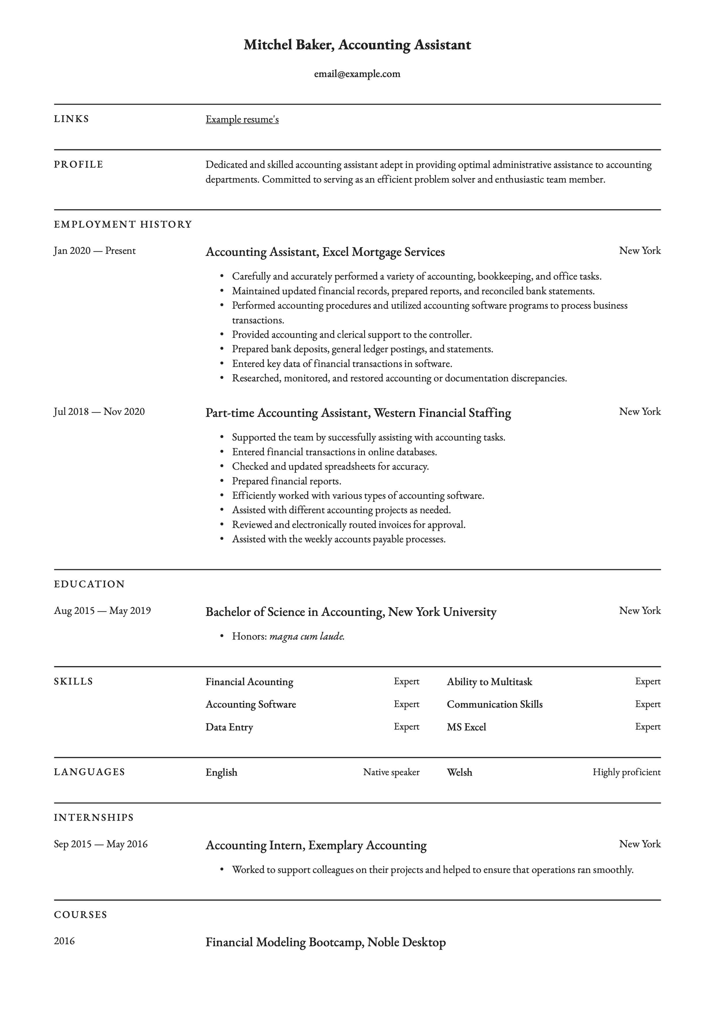 Accounting Assistant Resume