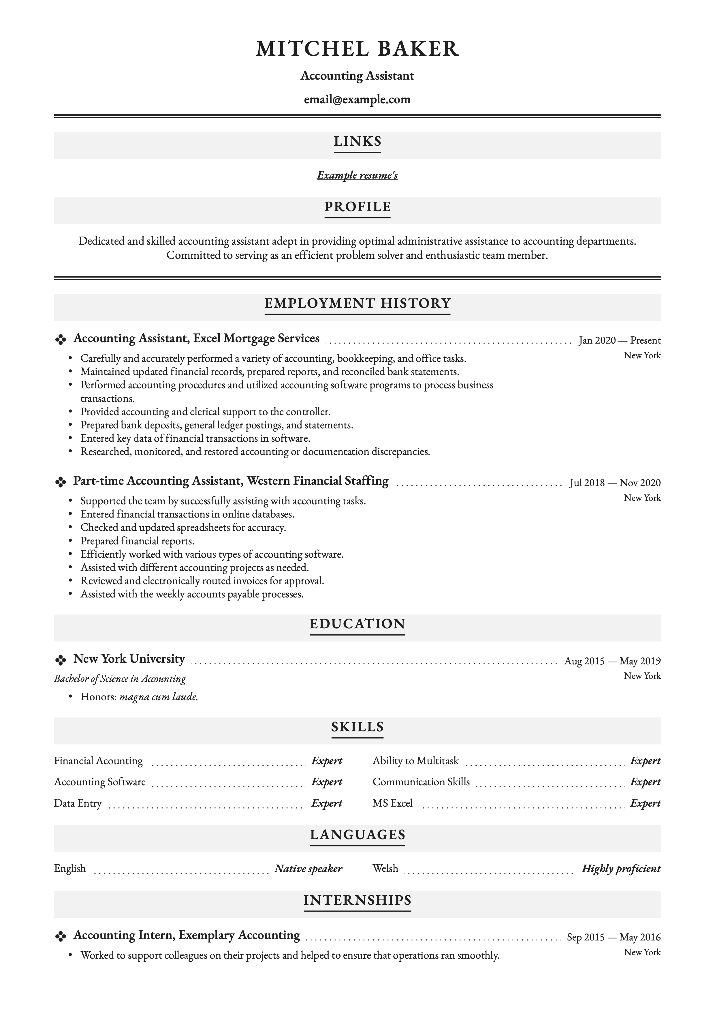 Accounting Assistant Resume