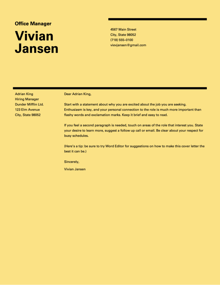 cover letter format word
