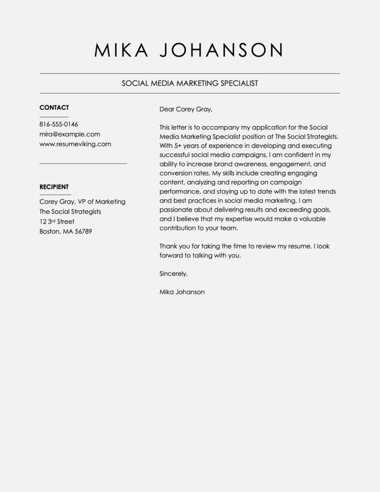 Template cover letter