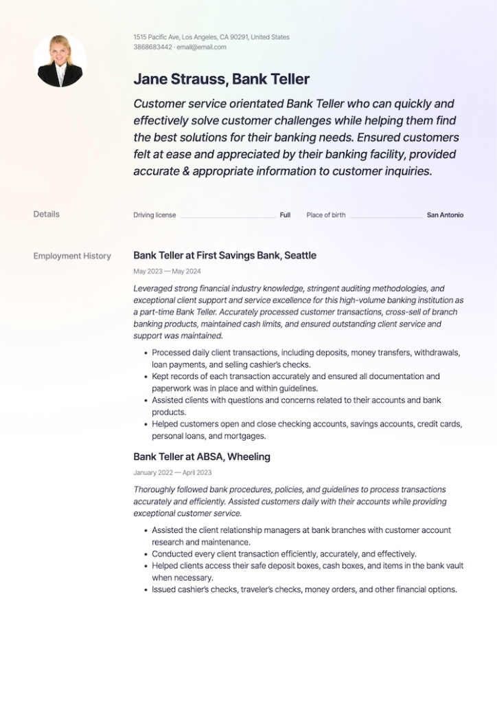 Bank Teller Resumes Guide Bank - Bank Teller Resume Example 7 724x1024 